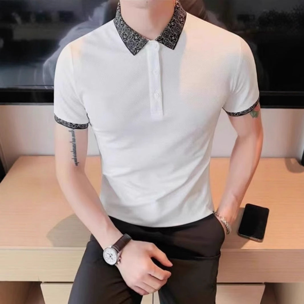 Patterned Collar Slim-fit Fashionable Collared T-shirt