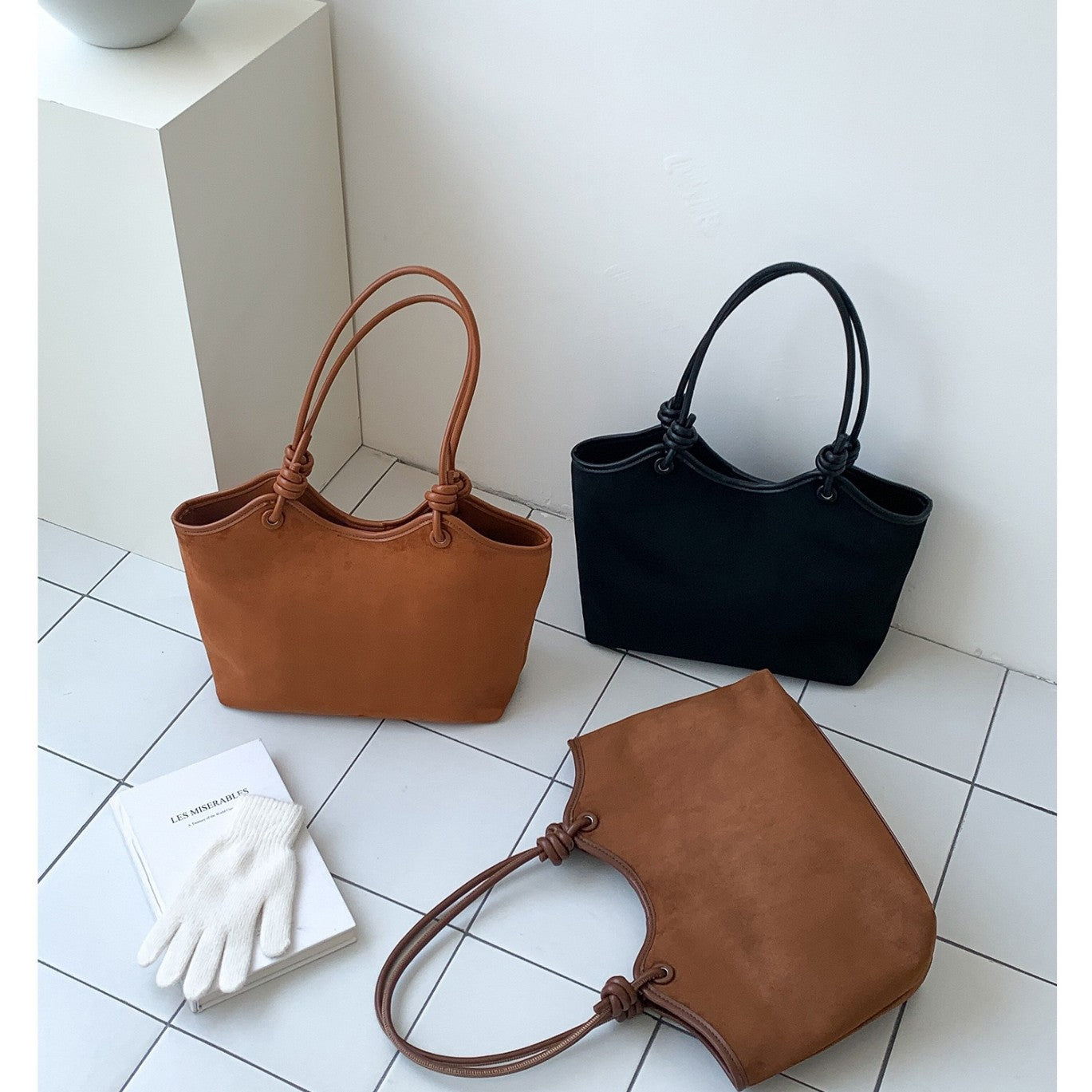 Bolso de hombro y tote de terciopelo de gamuza de color liso estilo retro occidental para mujer