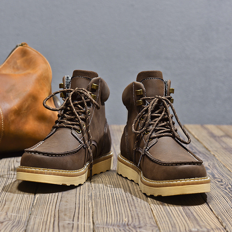 Botas de trabajo de piel auténtica de caña alta, estilo casual británico, para hombre