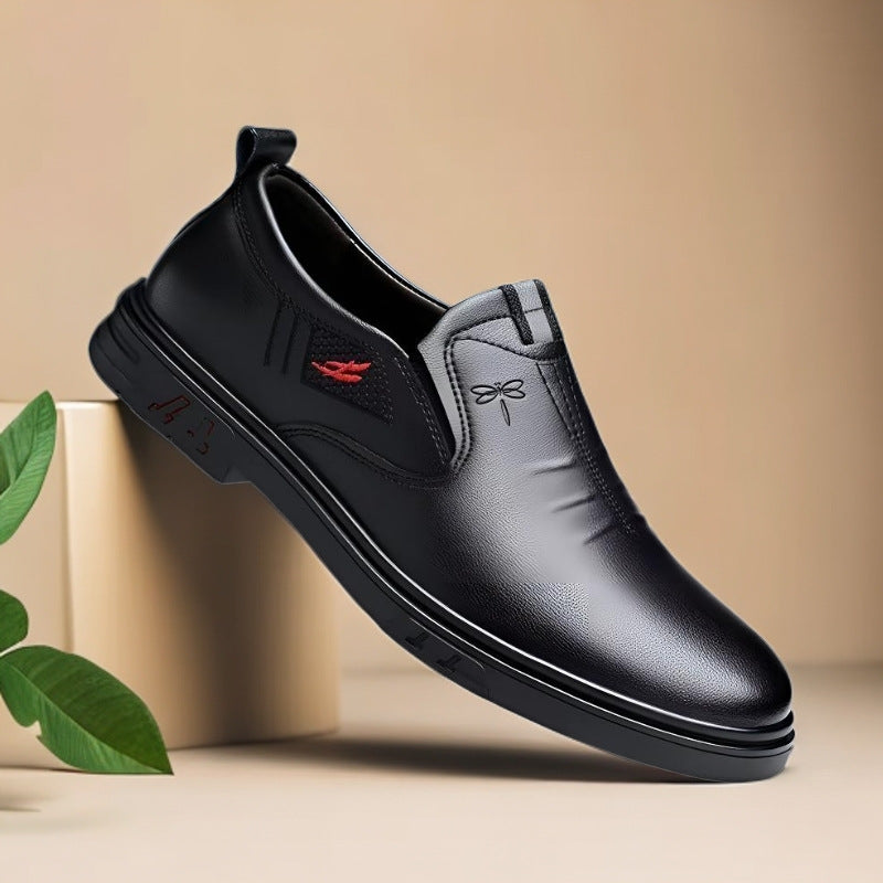 Zapatos casuales de cuero para hombre, sin cordones, suela blanda, cuero suave