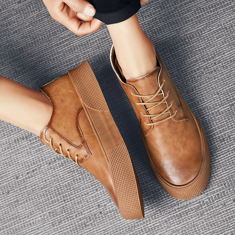 Zapatos casuales coreanos con cordones y plataforma, zapatos retro para hombre, zapatos de tabla