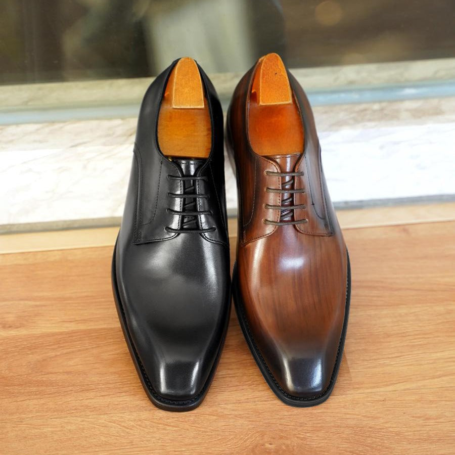 Zapatos de cuero para hombre con patrón de veta de madera, desgastados, con punta cuadrada