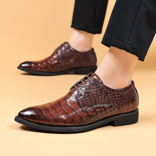 Zapatos de cuero británicos con textura de pez para hombre, estilo casual de negocios