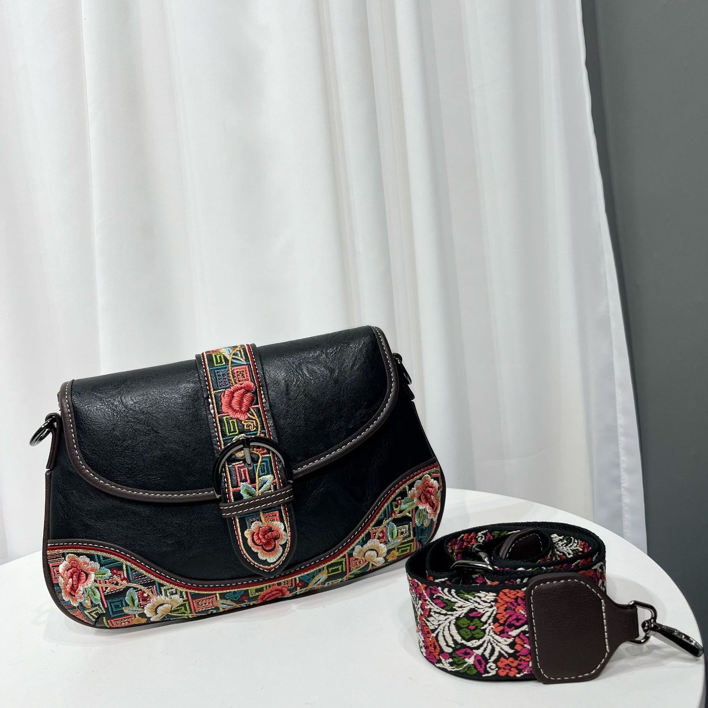 Bolso bandolera bordado estilo retro chino para mujer