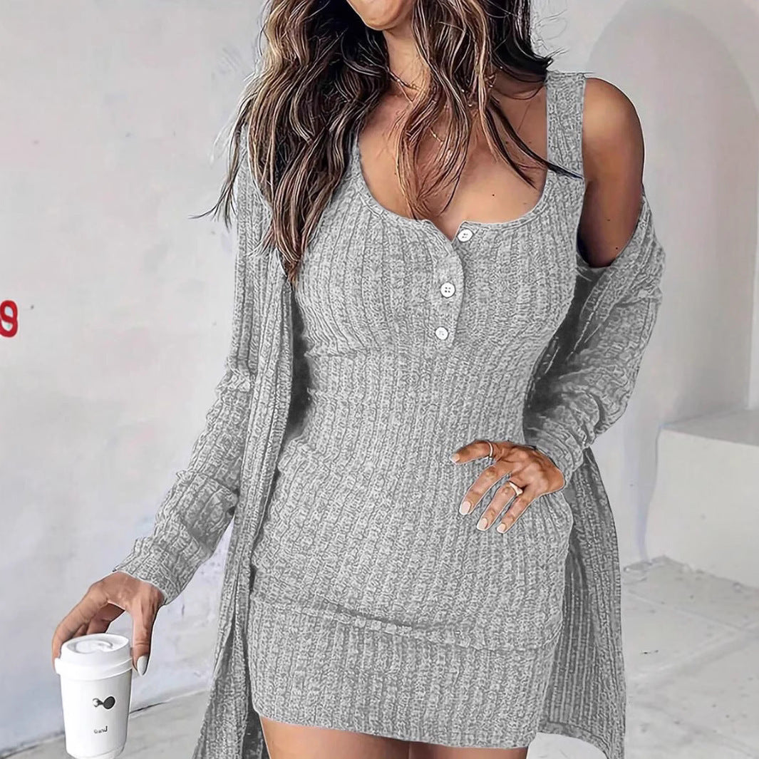 Tailored Solid Color Pit Stripe Vest Skirt For Women's Clothing