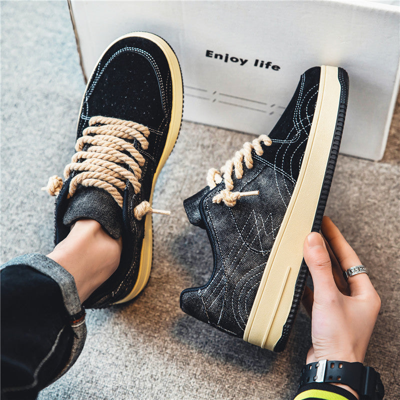 Zapatos de patineta planos con cordones para hombre de mezclilla de ocio