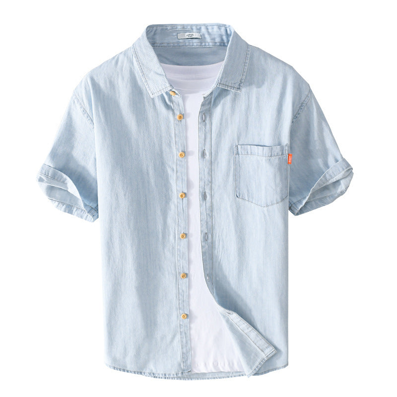 Summer Men's Cotton Short-Sleeve Denim Shirt