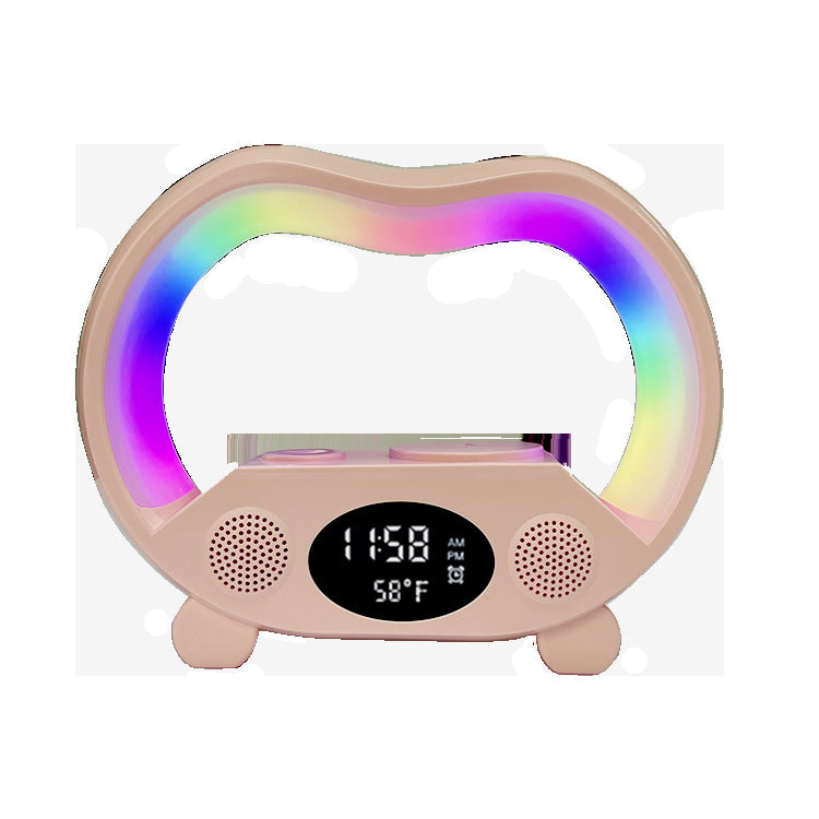 Nueva Lámpara de Mesa LED Inteligente con Ambiente de 6 Funciones en 1, Control Remoto Inteligente Compatible con Bluetooth, Cargador Inalámbrico Multifunción, Luz Nocturna y Altavoz Compatible con Bluetooth