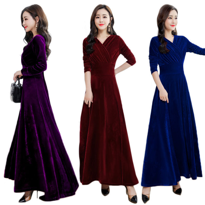 Vestido de talla grande de manga larga con temperamento