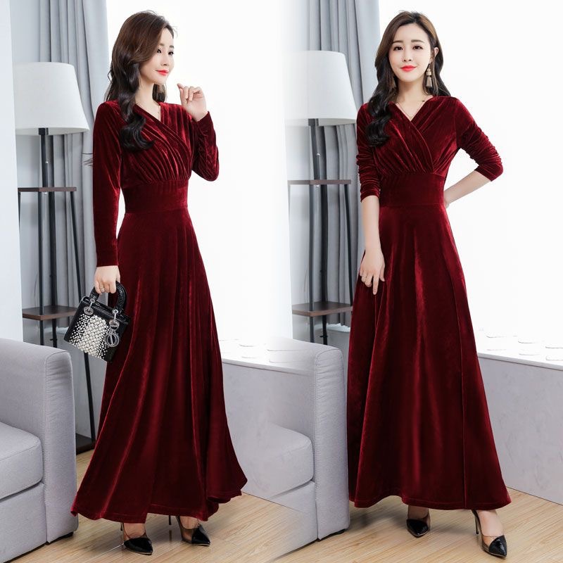 Vestido de talla grande de manga larga con temperamento