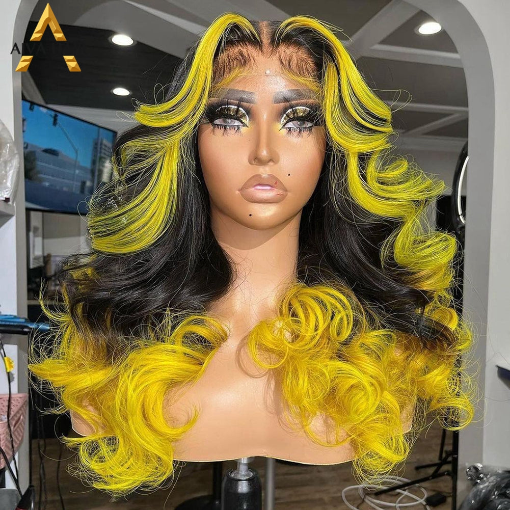 Tocado de pelo real degradado naranja, amarillo, azul y verde