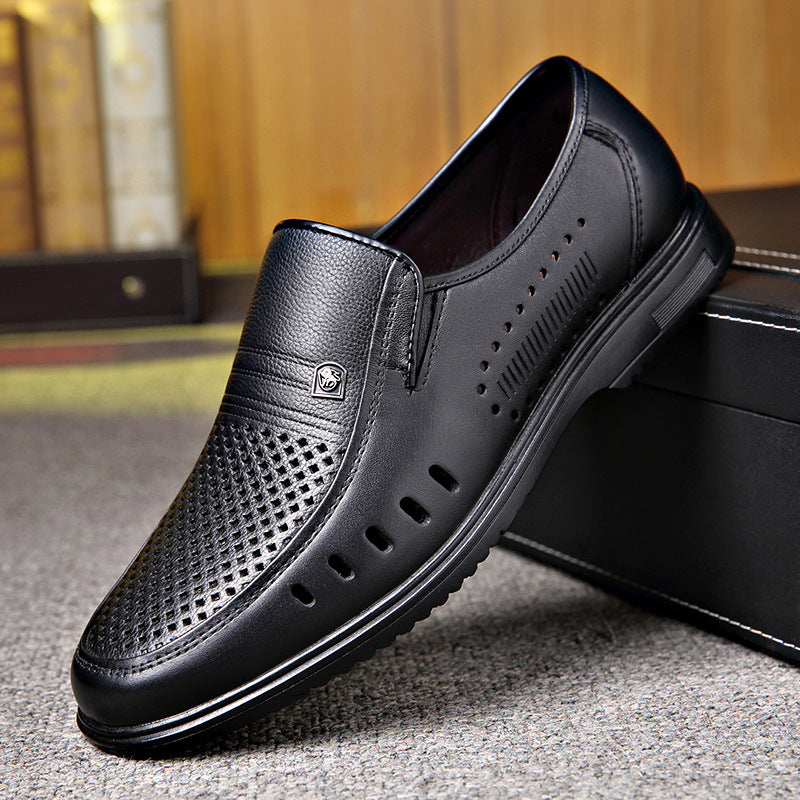 Zapatos Casuales de Cuero Genuino para Hombre, Suela Plana, Punta Redonda, Suela Suave Antideslizante, para Hombres de Mediana Edad
