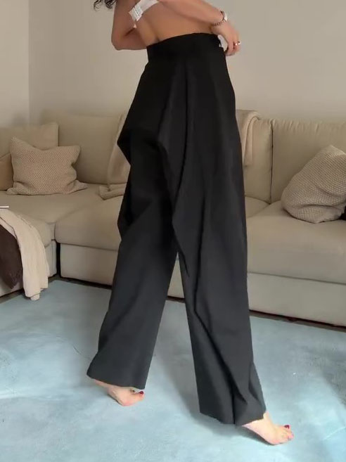 Pantalones de traje de pierna ancha con drapeado y cintura alta