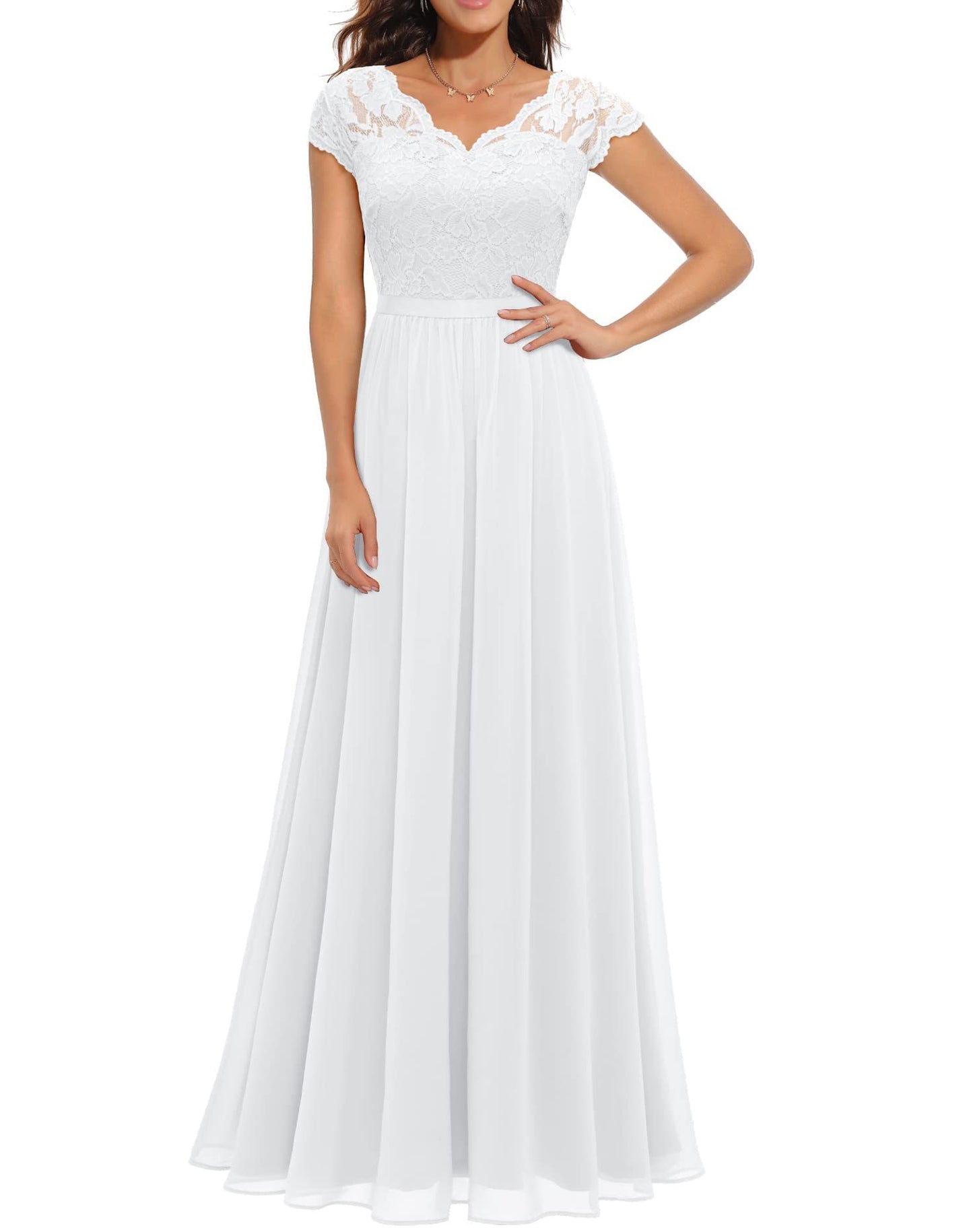 Vestido noble largo ajustado de encaje con retazos