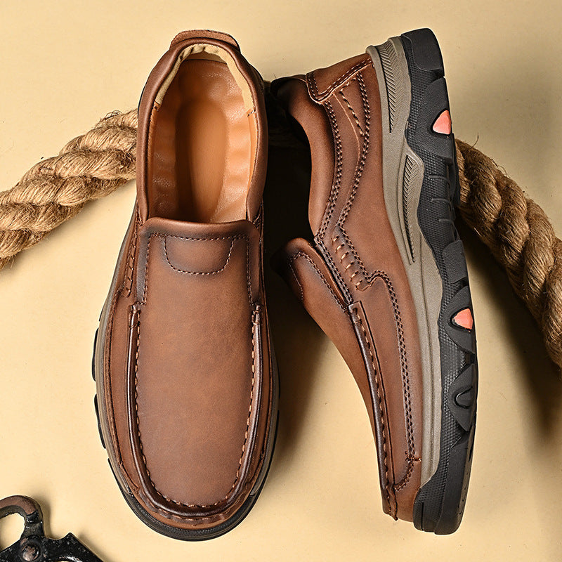 Zapatos de cuero casuales sin cordones ligeros de talla grande para hombre