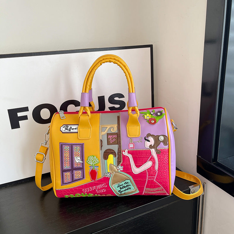 Bolso Boston Premium de Alta Capacidad con Diseño de Parches Bordados