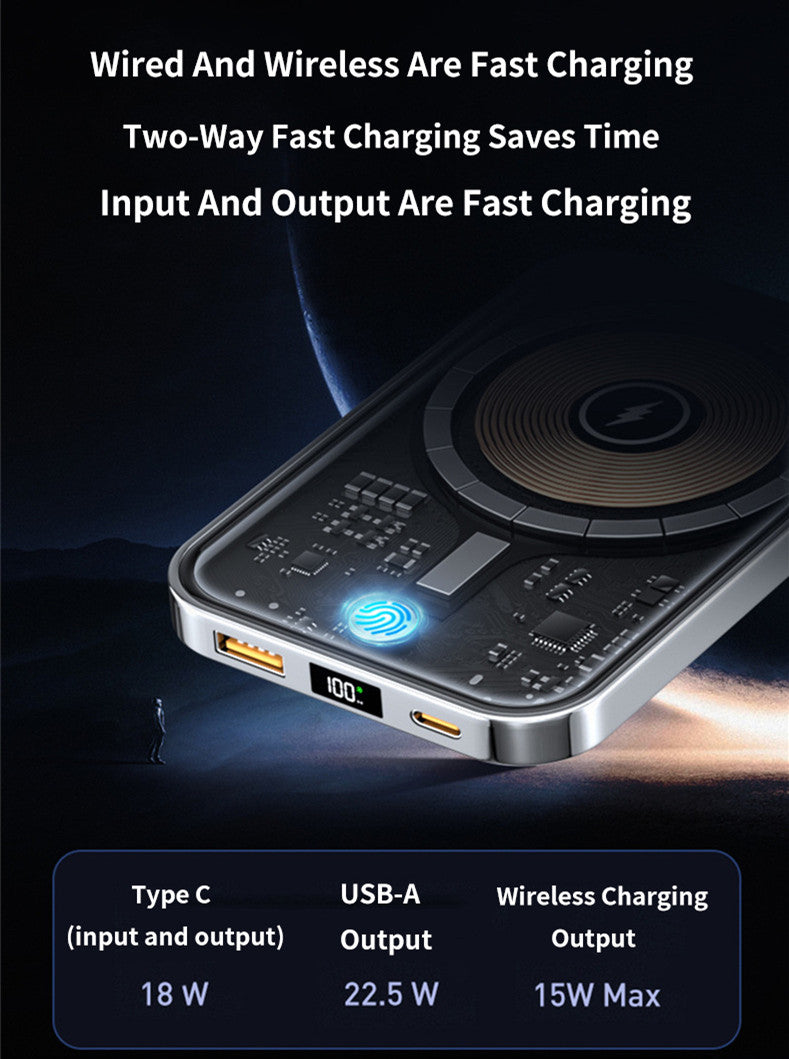 Batería Externa Magnética Transparente de Carga Rápida de 22.5W