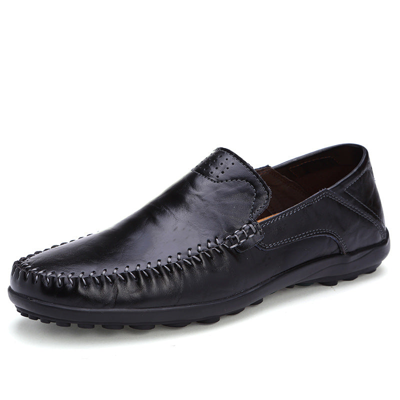 Zapatos de cuero casuales para hombre, ligeros y versátiles, de estilo británico con puntera redonda