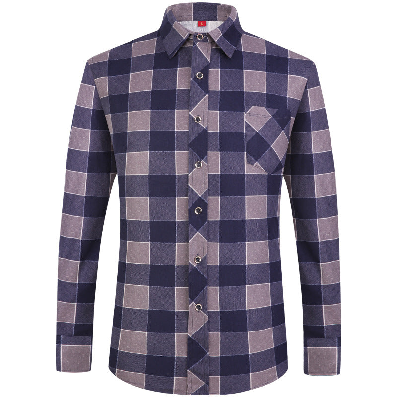 Men's Business Commute Plaid Long-Sleeve Shirt