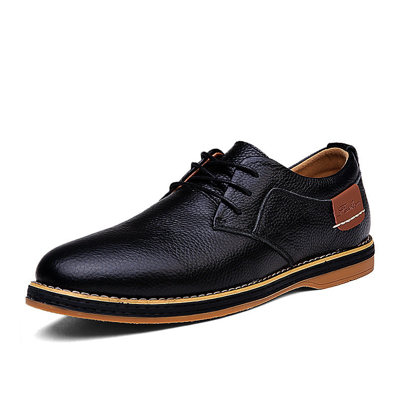 Zapatos de Cuero Casuales de Corte Bajo con Cordones y Detalles Cosidos a Mano