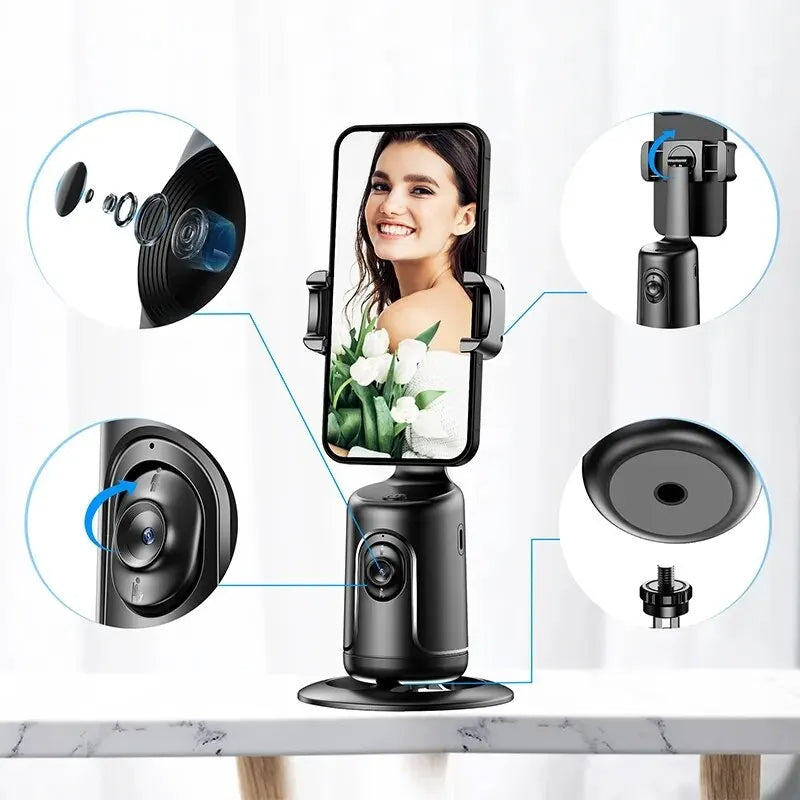 Gimbal de seguimiento facial automático 360 AI, soporte automático inteligente para teléfono con seguimiento facial para videos de smartphone, vlog, estabilizador de trípode en vivo