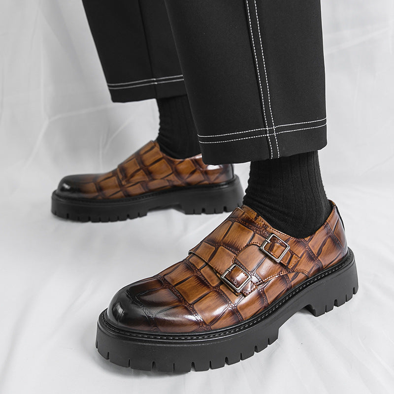 Zapatos de cuero mocasines sin cordones de suela gruesa con hebilla de herradura para hombre
