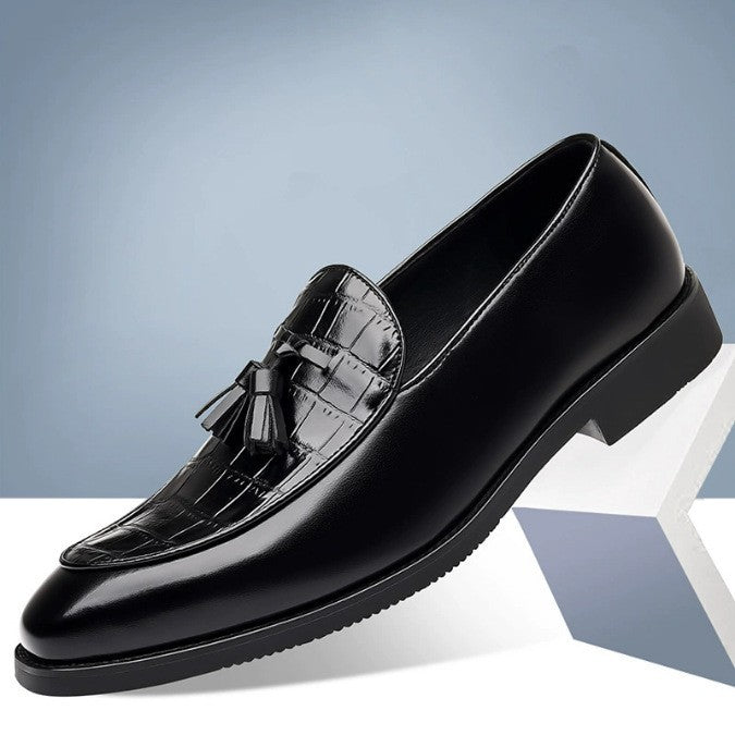 Zapatos de cuero sin cordones estilo británico, de vestir-casual, con punta en punta para hombre