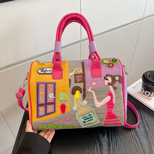 Bolso Boston Premium de Alta Capacidad con Diseño de Parches Bordados