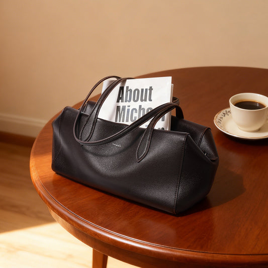 Womens Solid-Color High-Capacity Simple Commuter Tote Bag