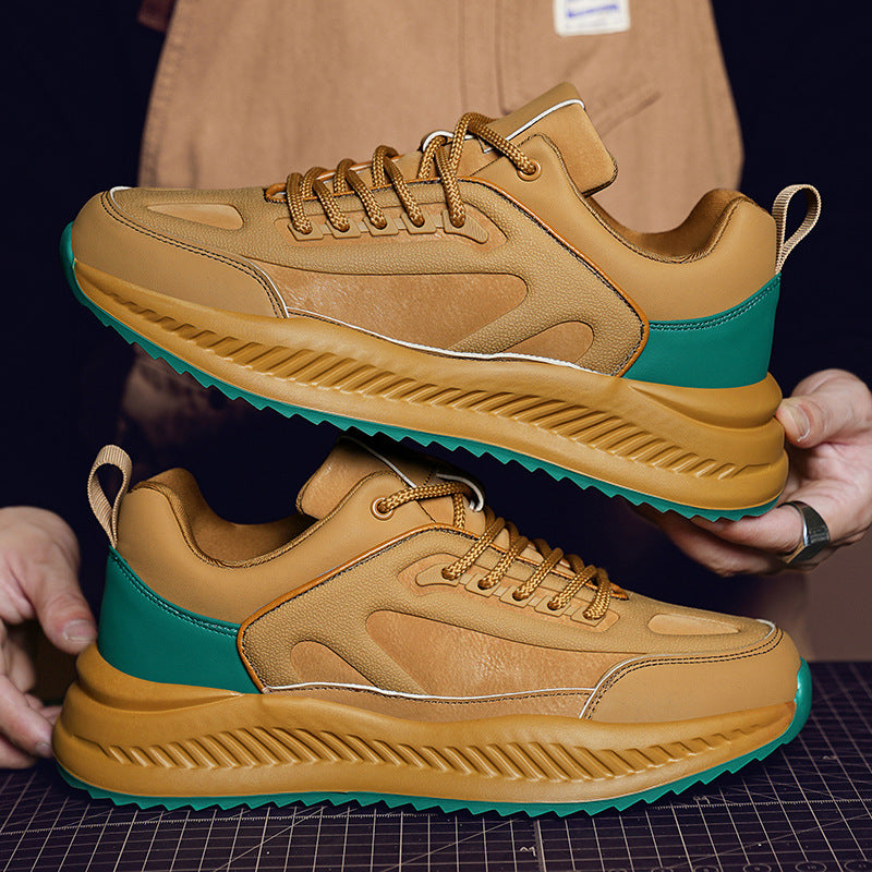 Zapatillas deportivas casual de cuero con suela blanda ligera y plataforma para hombre