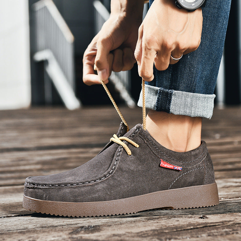Zapatillas de cuero estilo británico de gamuza para viajes con versatilidad al aire libre