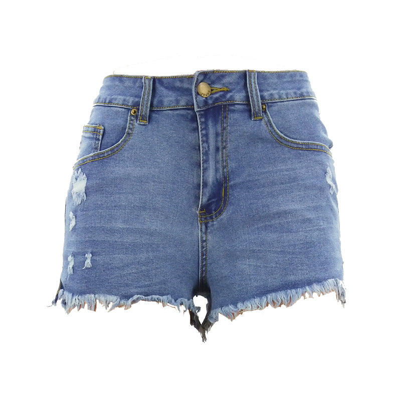 Ripped Stretch Denim Womens High-Waist Shorts