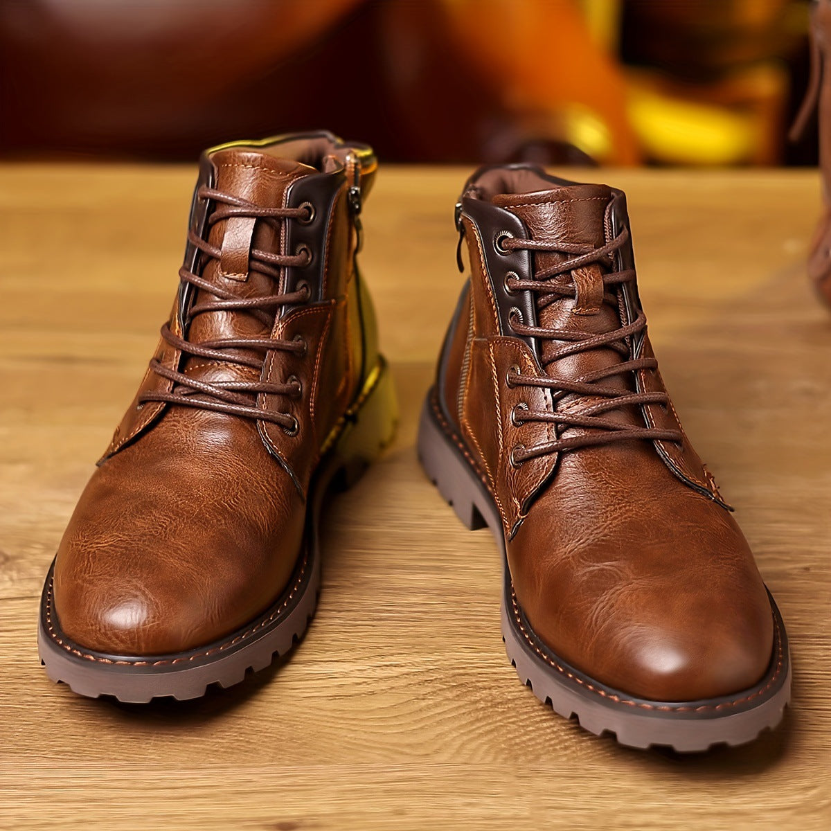 Botas de cuero de caña media con cremallera lateral, informales, para hombre, con combinación de colores