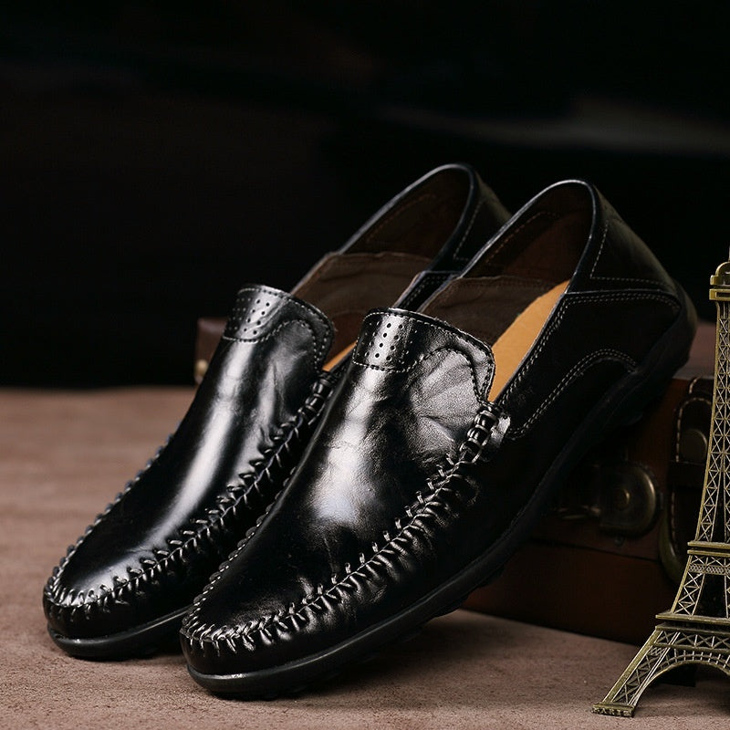 Zapatos de cuero casuales para hombre, ligeros y versátiles, de estilo británico con puntera redonda