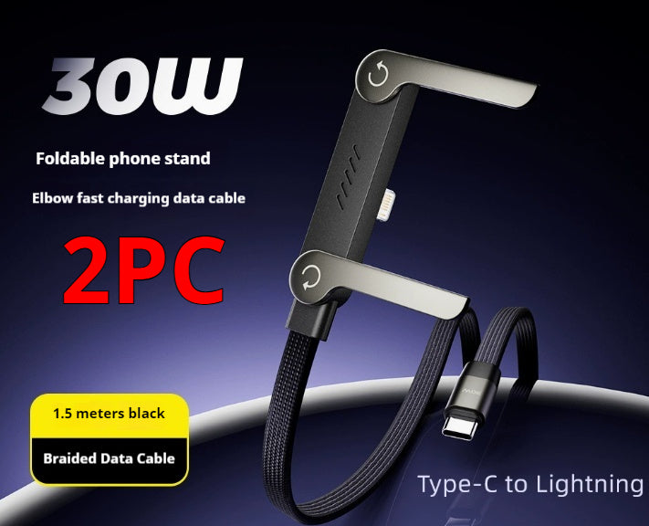 Cable de datos con soporte plegable de carga rápida 2 en 1 Cable de datos Soporte plegable para teléfono/tableta Tipo C a Tipo C USB-A a Tipo C