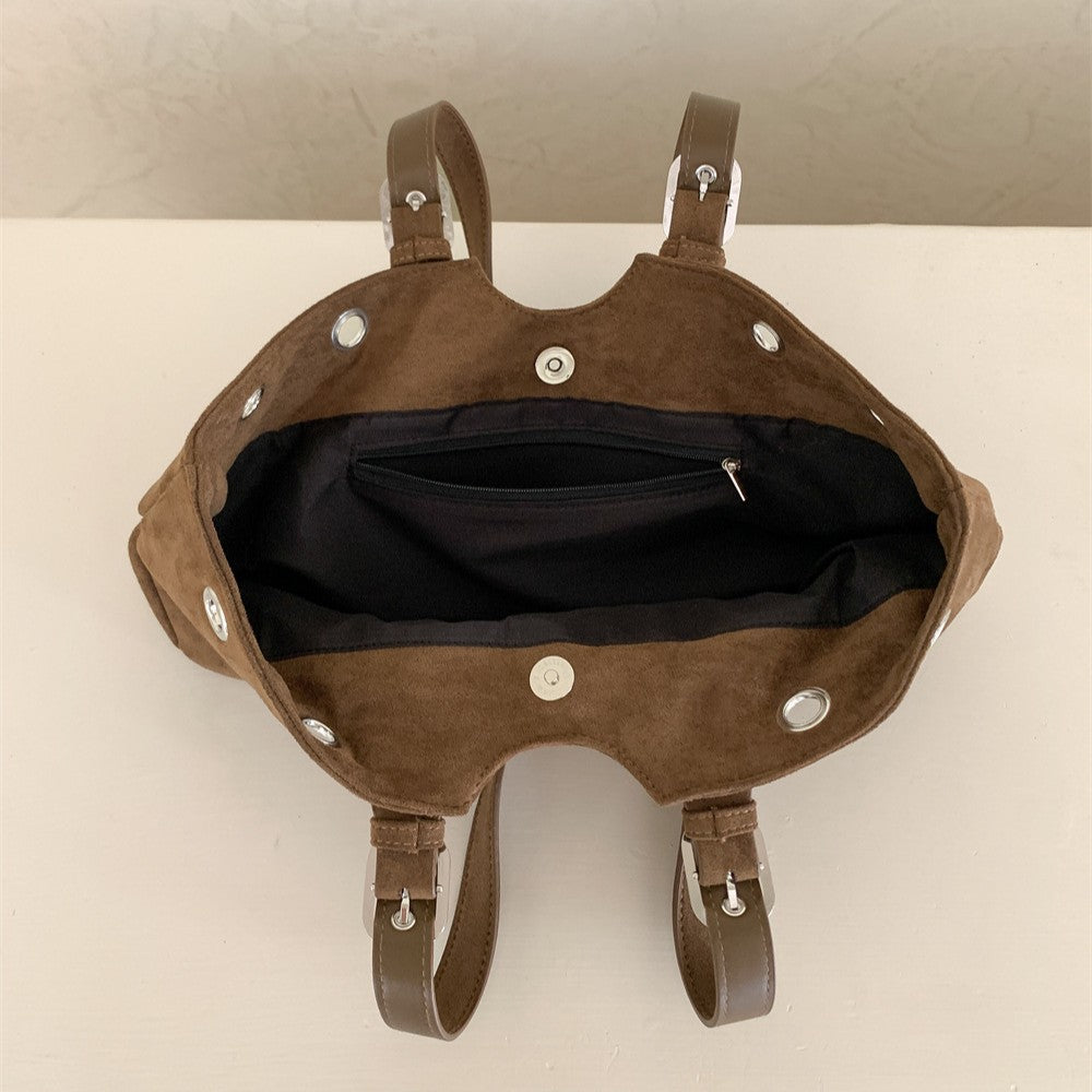 Bolso de hombro de mano de gamuza retro suave para mujer