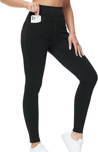 Pantalones de mezclilla sintética de talle alto con dos bolsillos