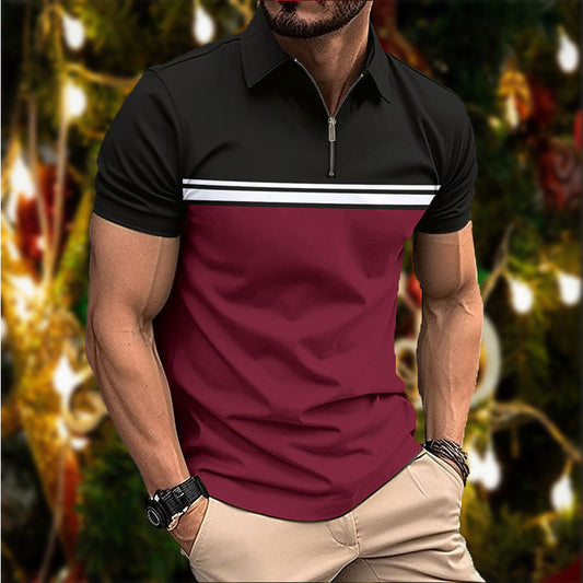 Polo de hombre, elegante, corte ajustado, cuello punta y rayas en el pecho