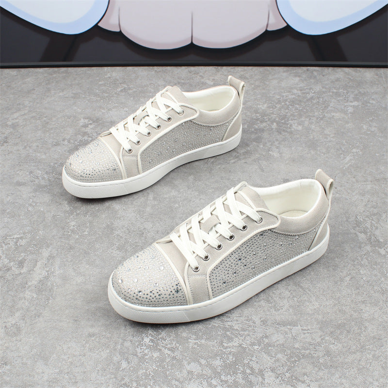 Zapatillas de moda para hombre con diamantes de imitación, suela roja, bajas, cómodas y transpirables