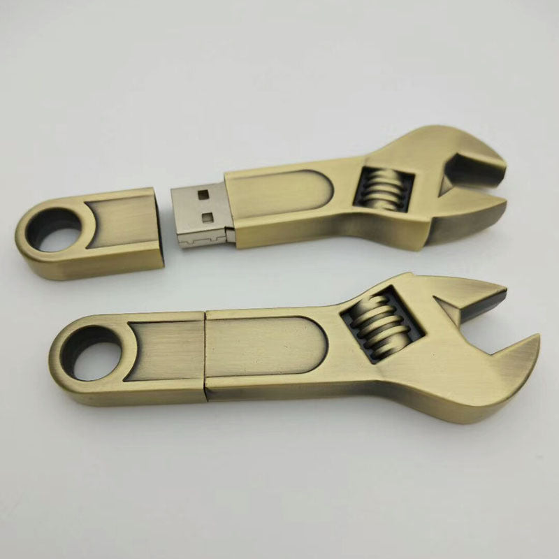 Regalo para conferencia de negocios de empresa: USB con forma de llave inglesa de metal, doble cabeza de flor de ciruelo