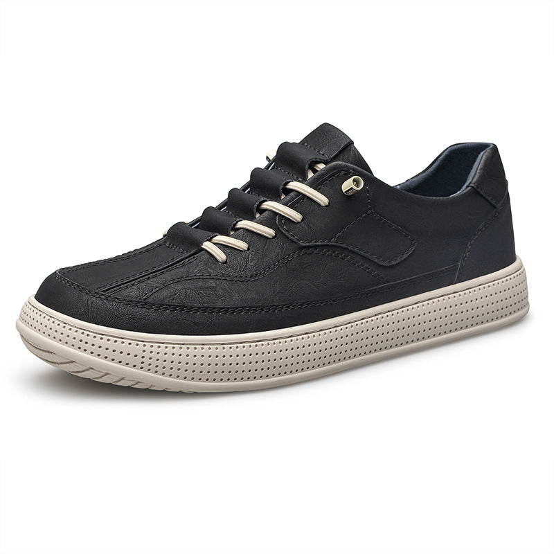 Zapatos Casuales Transpirables de Skateboard con Superficie de Piel de Vaca de Punta Redonda para Hombre