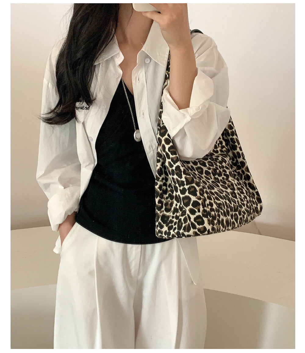 Bolso de mano con diseño de leopardo de alta gama, bolso de hombro informal de gran capacidad
