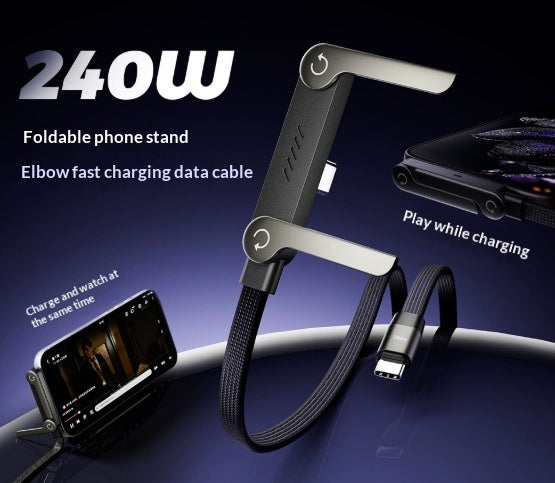 Cable de datos con soporte plegable de carga rápida 2 en 1 Cable de datos Soporte plegable para teléfono/tableta Tipo C a Tipo C USB-A a Tipo C