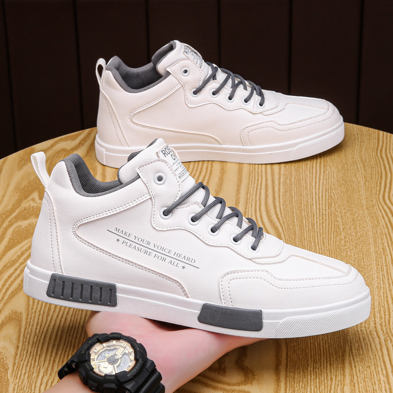 Zapatillas deportivas altas de piel con paneles, a la moda y versátiles