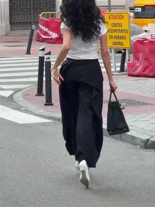 Pantalones de traje de pierna ancha con drapeado y cintura alta