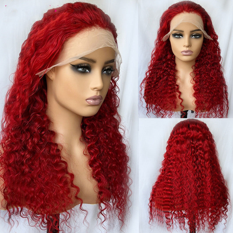 Peluca de cabello humano ondulado profundo rojo para cabeza real