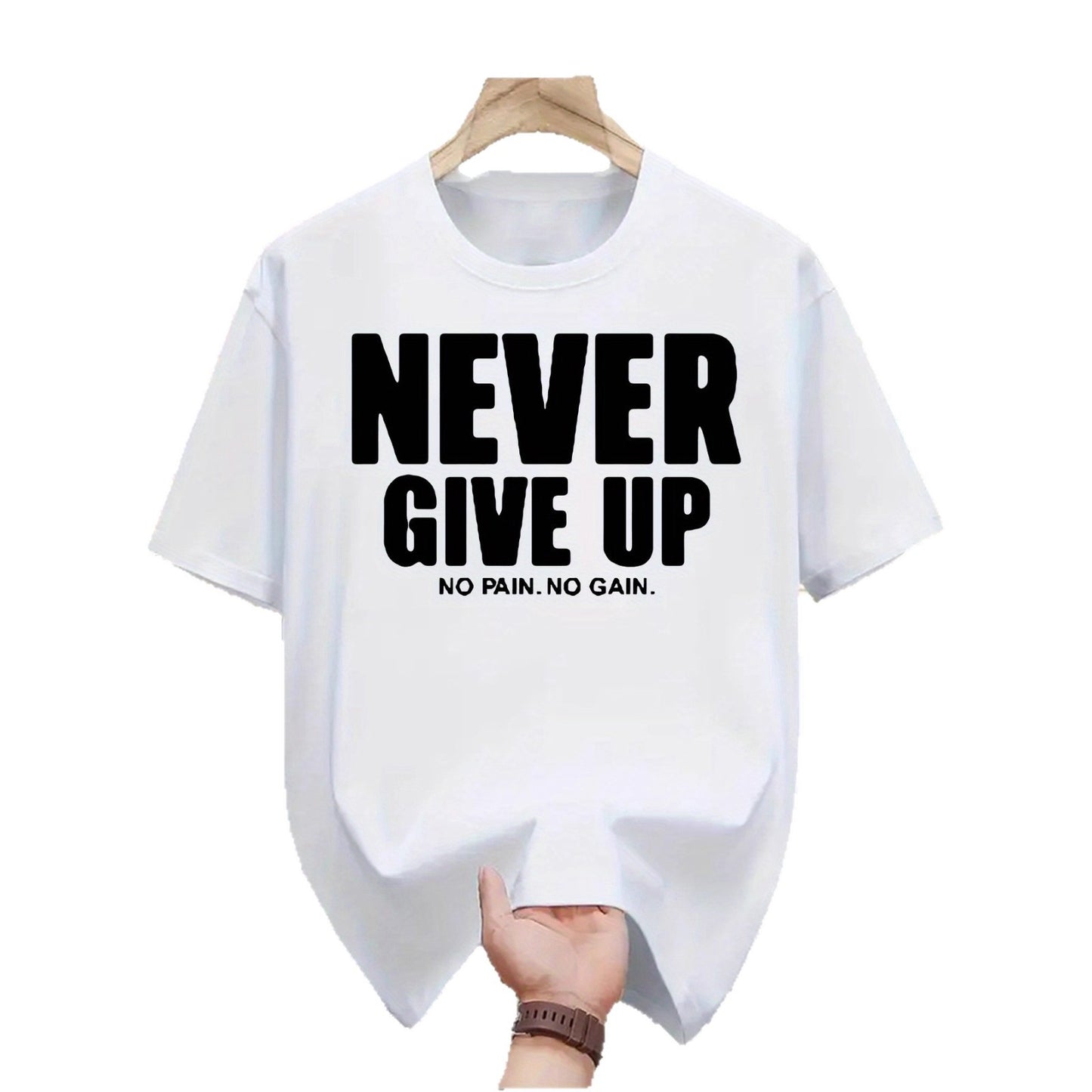 Camiseta informal de manga corta con cuello redondo y estampado de letras, versátil