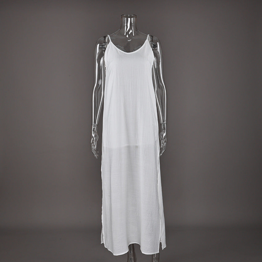Womens Solid-Colored Casual Loose Simple One-Piece Pajama Dress