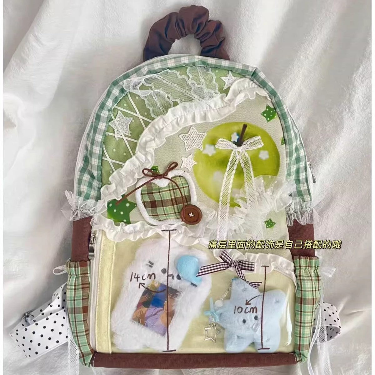 Mochila de gran capacidad de lona a cuadros con retazos de colores contrastantes