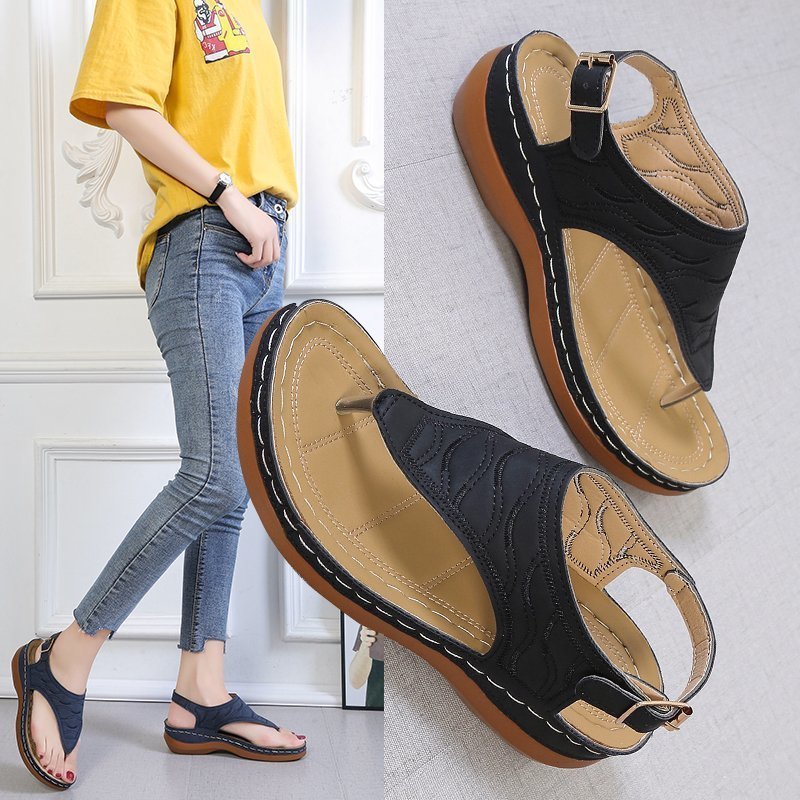 Sandalias casuales de cuña para mujer, chanclas de color liso